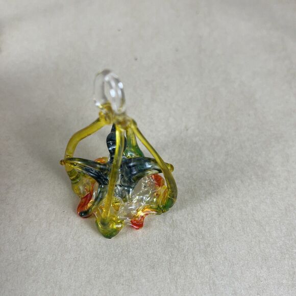 Vintage Mini Spun Blown Glass Bird In Cage Overhang w/Stand 6” Art Decor Display - Picture 6 of 12